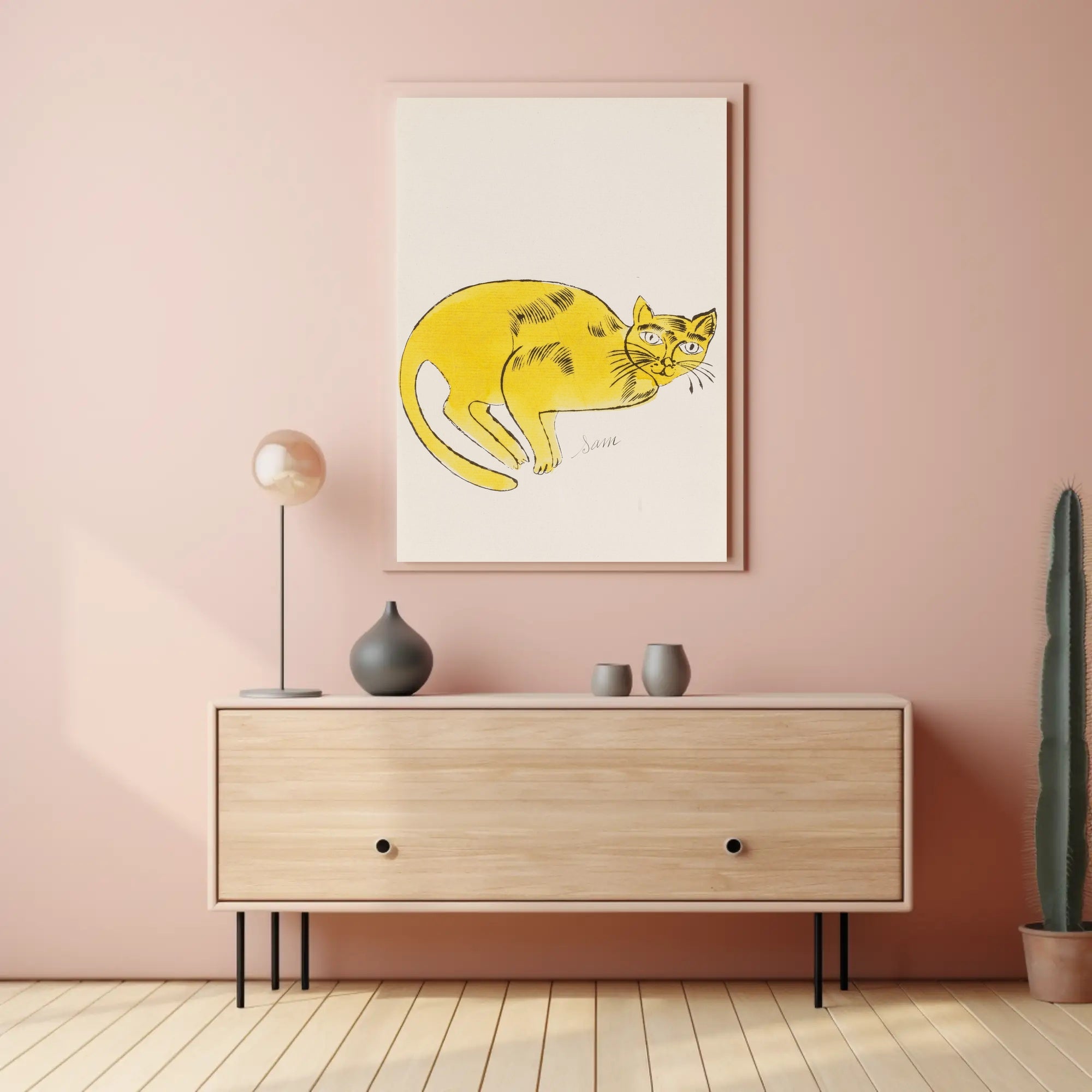 Yellow Cat Poster Whimsical Wall Art Print