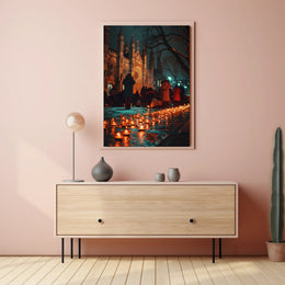 Post-Apocalyptic Urban Sunset: Nature Reclaims Cityscape PosterGoat