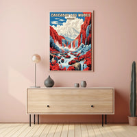 Waterfalls and Mountainscape Travel Poster