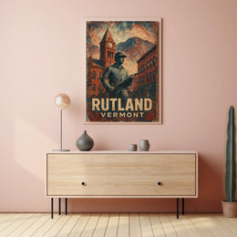 Rutland Vermont Americana Cultural Heritage Clock Tower Soldier Statue Collectors Retro Eighties Folk Art Poster