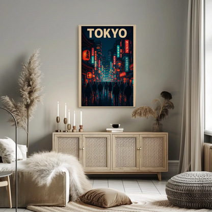 Tokyo Neon Night Street Travel Poster