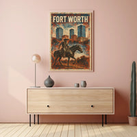 Fort Worth Cowboy Cityscape Vintage Collector Poster