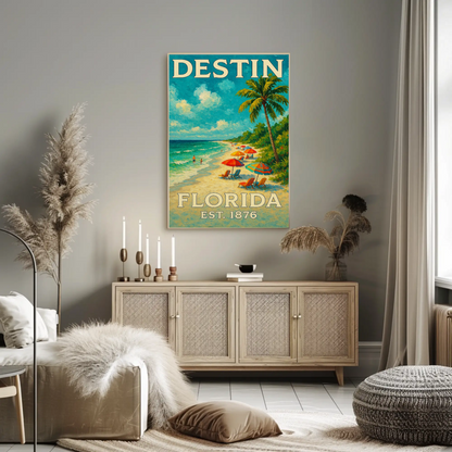 Destin Florida Palm Umbrella Beach Travel Poster