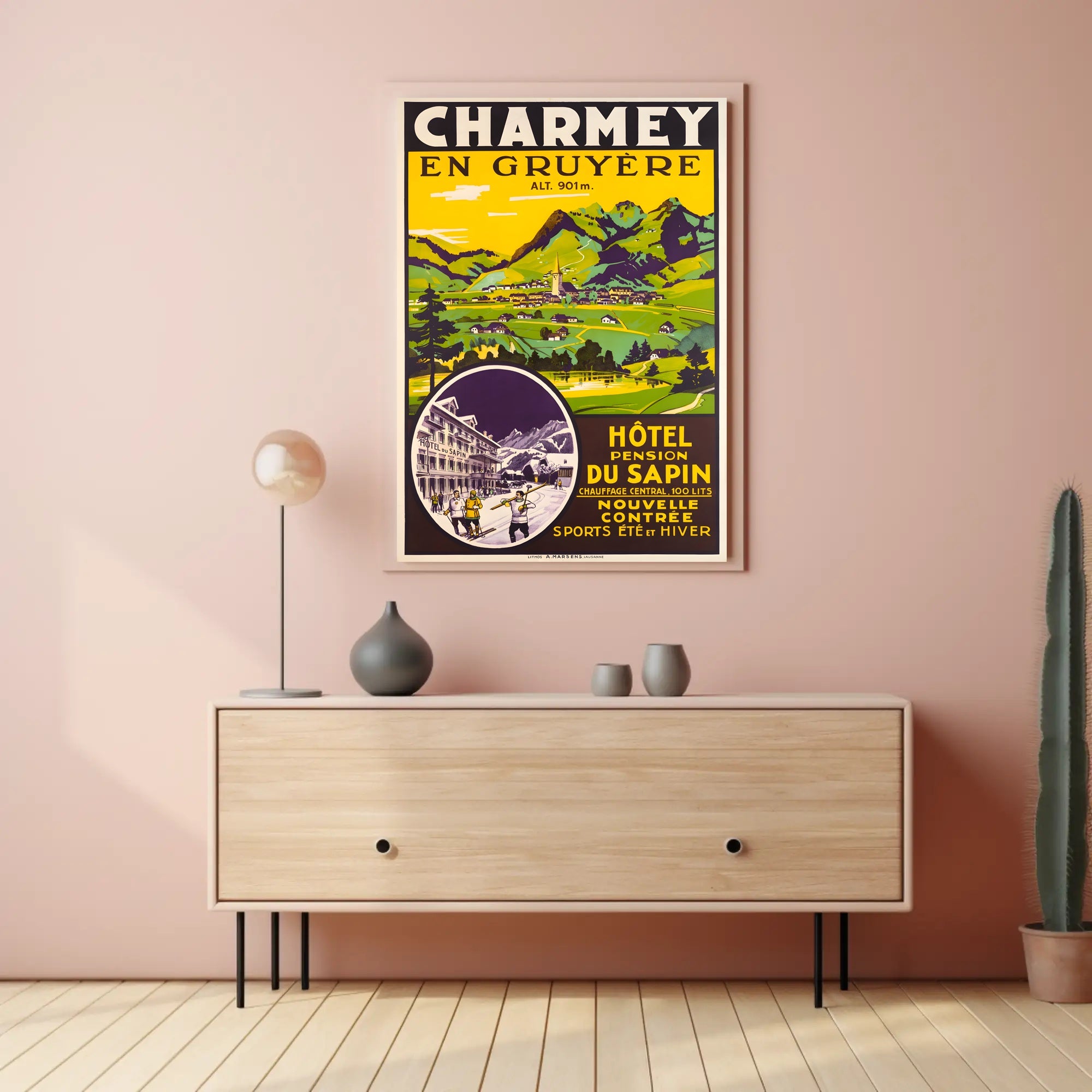 Travel to Charmey: Vintage Swiss Village Travel Poster PosterGoat