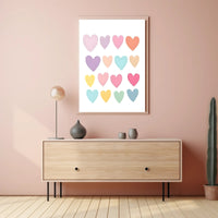 Pastel Hearts Poster Vintage Romantic Wall Art Print