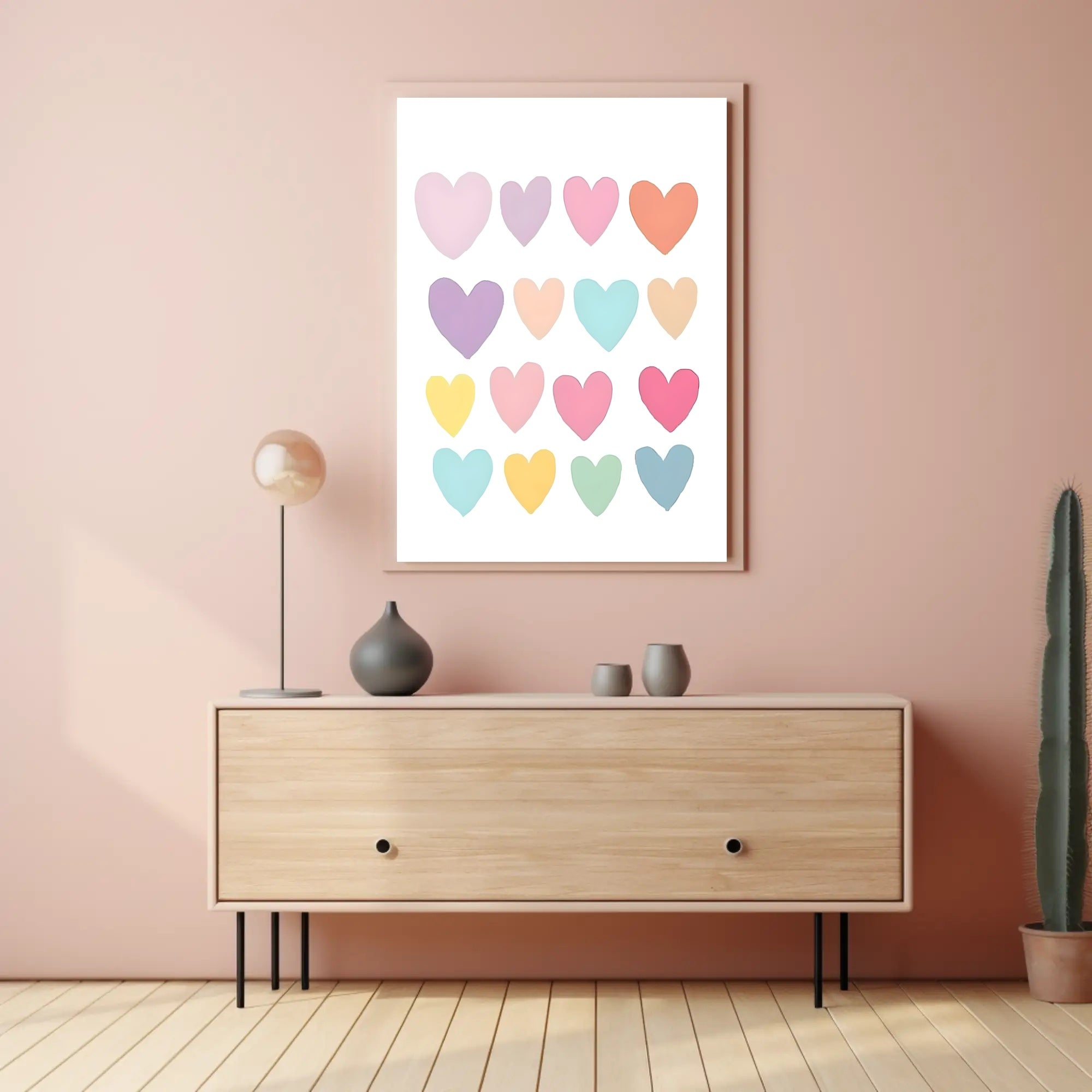 Pastel Hearts Poster Vintage Romantic Wall Art Print
