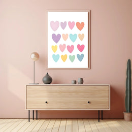 Pastel Hearts Poster Vintage Romantic Wall Art Print