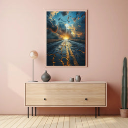 Road Lightning: Dramatic Landscape Surrealism Artistic Poster PosterGoat