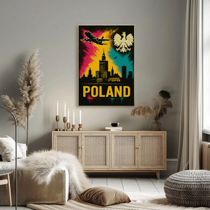 Poland Warsaw Skyline Eagle Flight Art Travel Poster