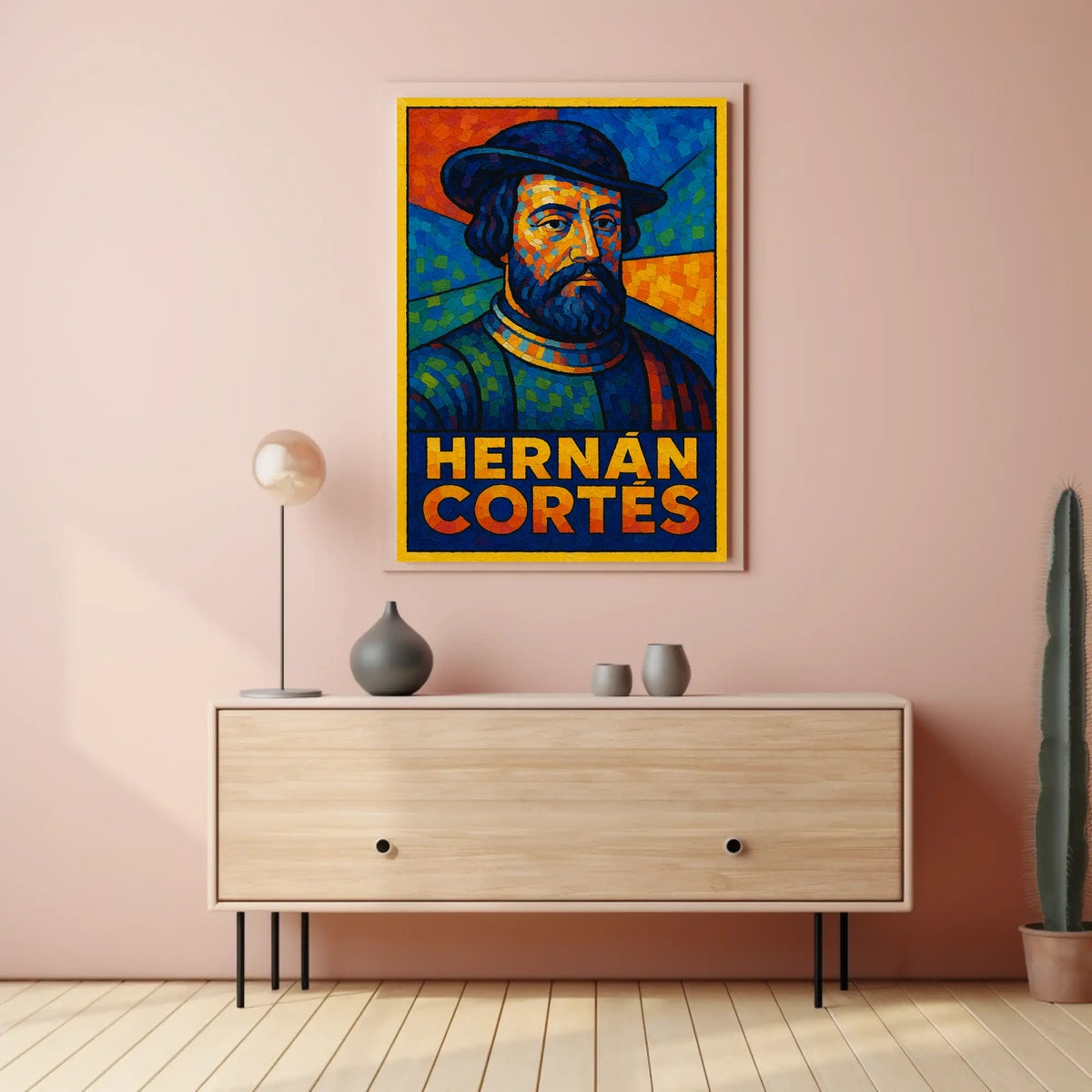 Hernán Cortés Vibrant Mosaic Portrait Poster