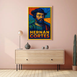Hernán Cortés Vibrant Mosaic Portrait Poster