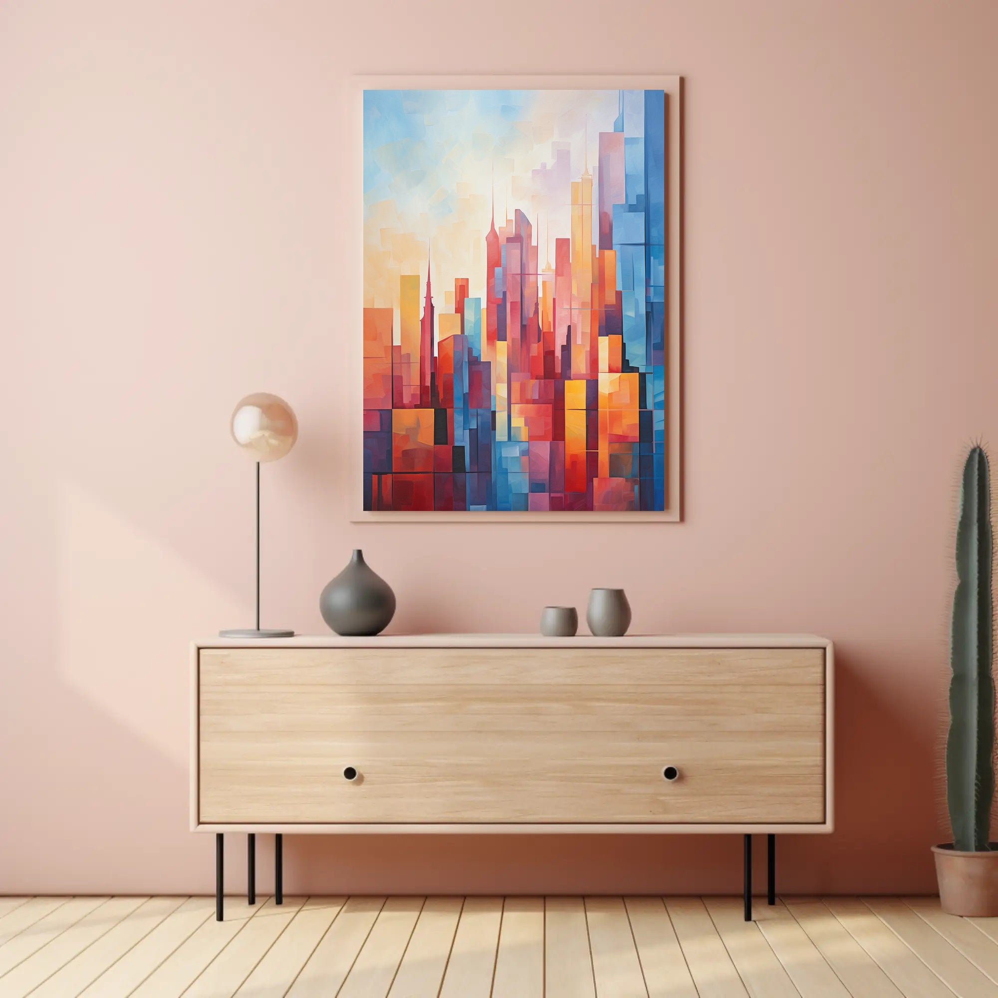 Vibrant Urban Cityscape Geometric Abstract Artistic Poster