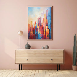 Vibrant Urban Cityscape Geometric Abstract Artistic Poster