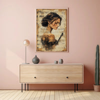 Elegant Violinist with Vintage Sheet Music - Music Poster
