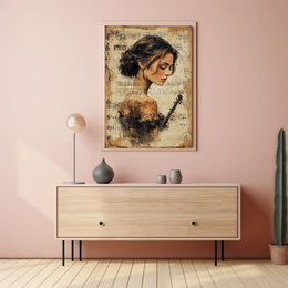 Elegant Violinist with Vintage Sheet Music - Music Poster
