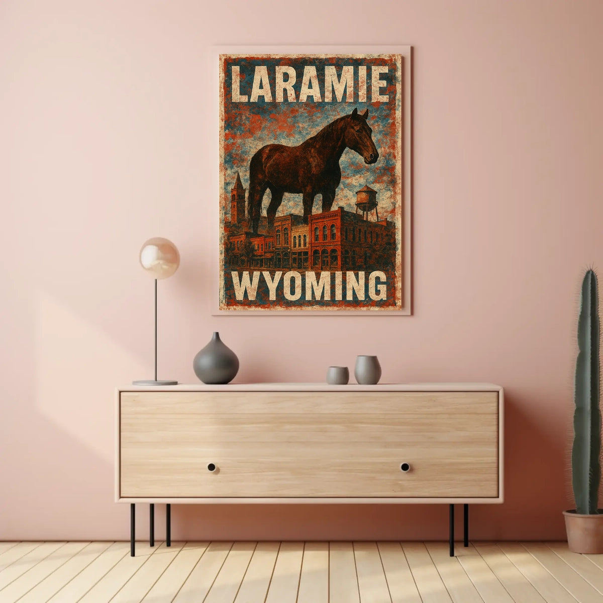 Laramie Horse Vintage City Western Heritage Cultural American West Rustic Skyline Poster