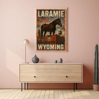 Laramie Horse Vintage City Western Heritage Cultural American West Rustic Skyline Poster
