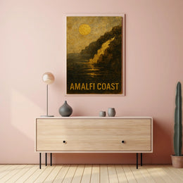 Amalfi Coast Poster Wall Art Coastal Sunset Scene Print