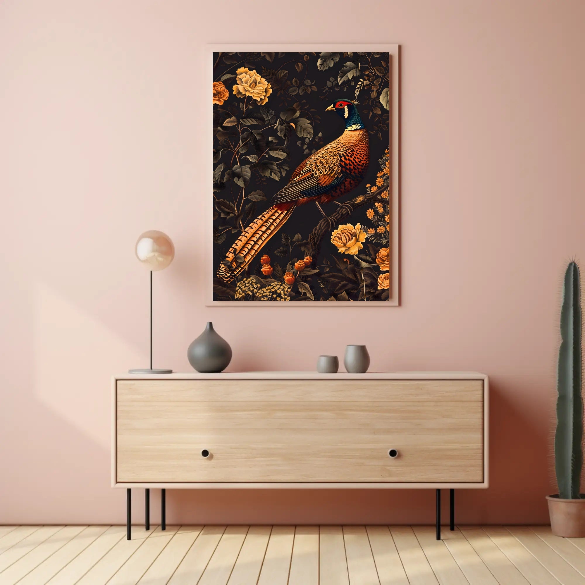 Majestic Pheasant Floral Harmony Poster