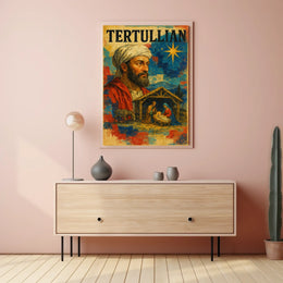 Tertullian Bearded Man with Nativity Scene Cultural Poster