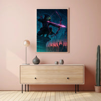 Neon Vigilante in Cyberpunk City Futuristic Sci-Fi Poster