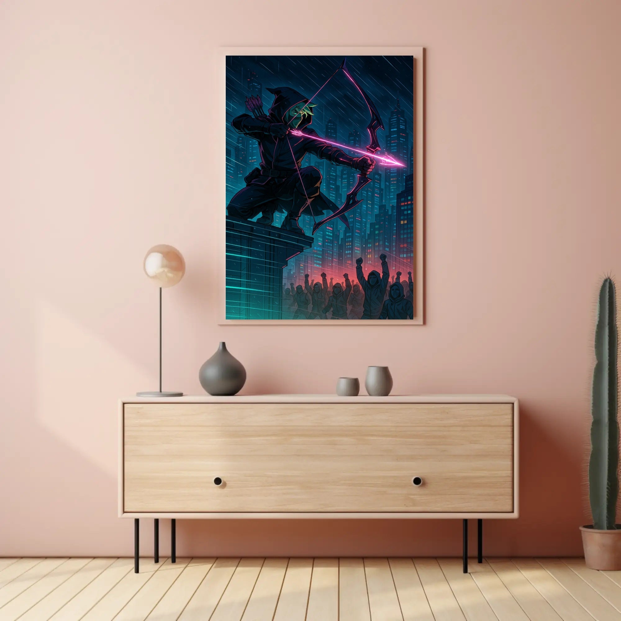 Neon Vigilante in Cyberpunk City Futuristic Sci-Fi Poster