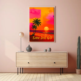 San Diego Retro Sunset Beach Travel Poster