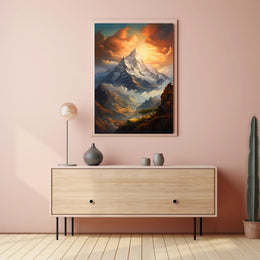 Majestic Mountain Landscape Poster with Romantic Realism Style