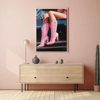 Pink Boots And Classic Car Poster Vintage Wall Art