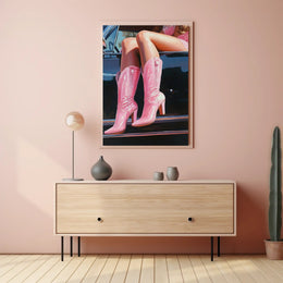 Pink Boots And Classic Car Poster Vintage Wall Art