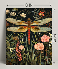 Dragonfly Botanical Art Print - Fantasy or Mythology Poster