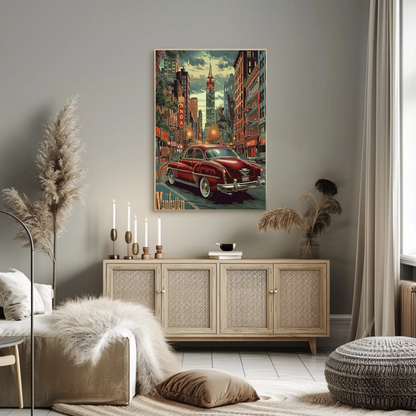 Manhattan Empire Lights and Cars Travel Poster