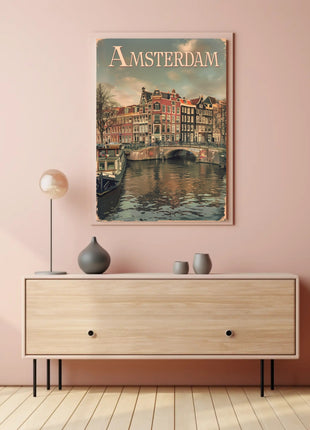 Amsterdam's Historic Canals Vintage Urban or Cityscape Poster