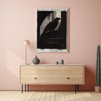 Silhouette Bird Against Barred Window: Artistic Poster PosterGoat