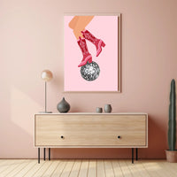 Retro Cowboy Boots Disco Ball Pop Culture Poster PosterGoat