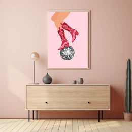 Retro Cowboy Boots Disco Ball Pop Culture Poster PosterGoat