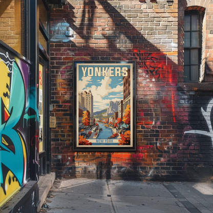 Yonkers New York Cityscape Vintage Travel Poster