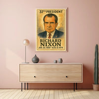 Richard Nixon 37th President of the United States Exaggerated Cartoon Sketch Poster