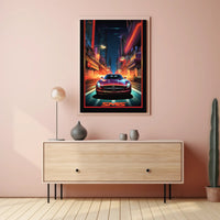 Sleek Sports Car in Vibrant Futuristic Sci-Fi Poster