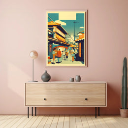 Vibrant Market Street: Asian Cultural Celebration Poster