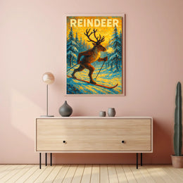 Reindeer On Skis Poster