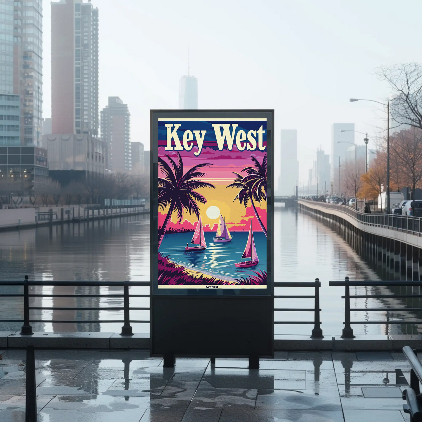 Key West Sailboats at Sunset Vintage Style Poster