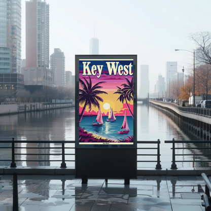 Key West Sailboats at Sunset Vintage Style Poster
