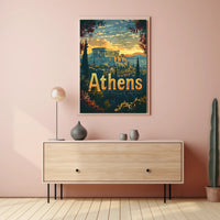 Athens Parthenon Sunset Vintage Travel Poster