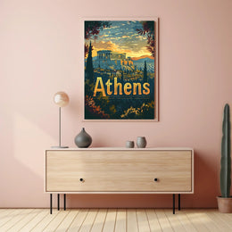 Athens Parthenon Sunset Vintage Travel Poster