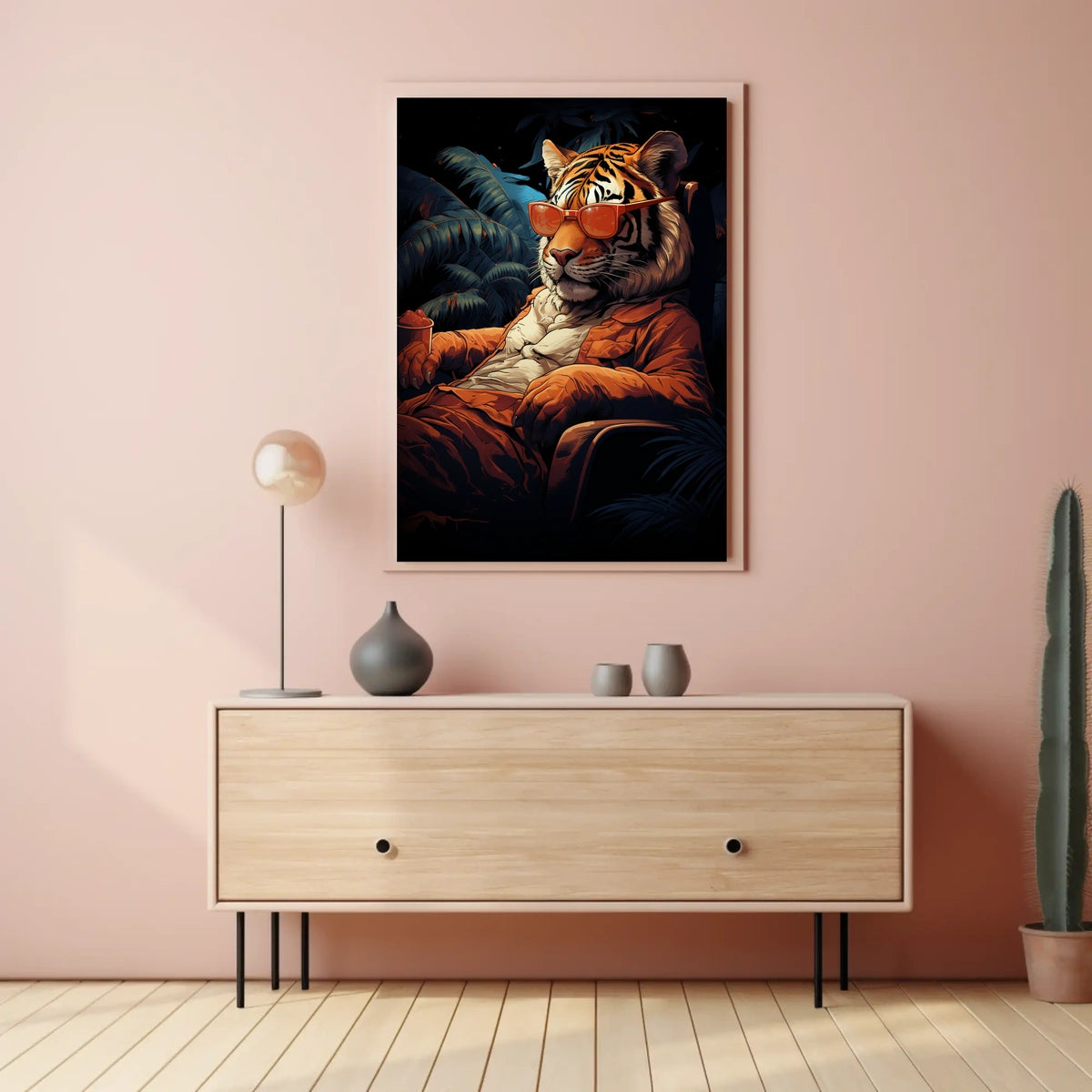 Stylized Tiger in Tropical Paradise Animal Poster