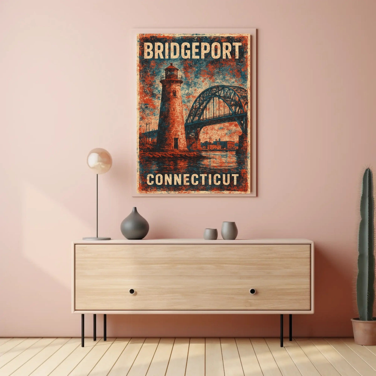 Bridgeport Connecticut Vintage Cityscape Wanderlust Poster