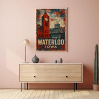 Waterloo Iowa Clock Tower Americana Vintage Poster