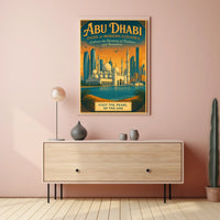 Abu Dhabi Skyline Vintage Art Travel Poster