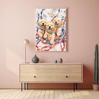 Three Golden Retriever Puppies Wall Art Decor Poster